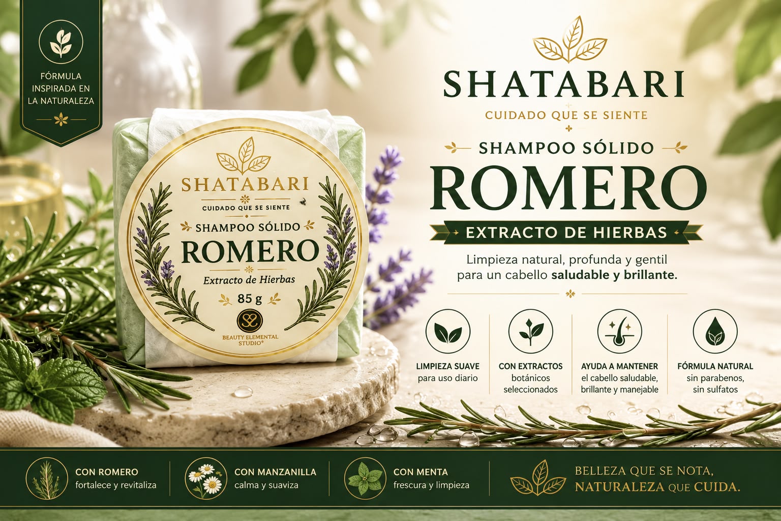 Kit Shampoo y Acondicionador Sólido Romero y Extracto de Hierbas Shatabari