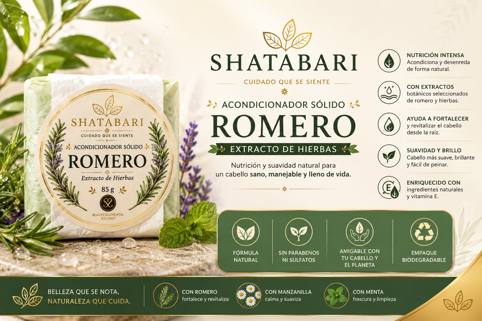 Kit Shampoo y Acondicionador Sólido Romero y Extracto de Hierbas Shatabari