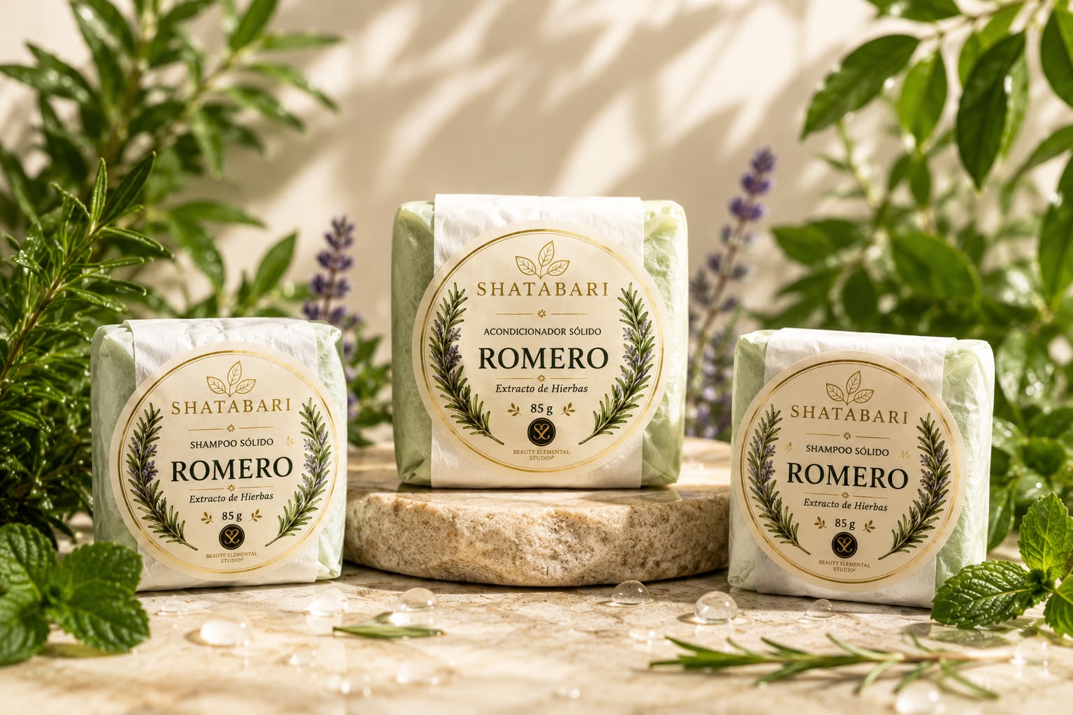 Kit Shampoo y Acondicionador Sólido Romero y Extracto de Hierbas Shatabari