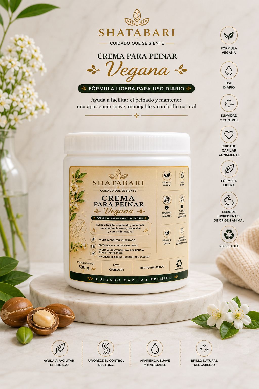 Crema para Peinar Vegana - Todo Tipo de Cabello
