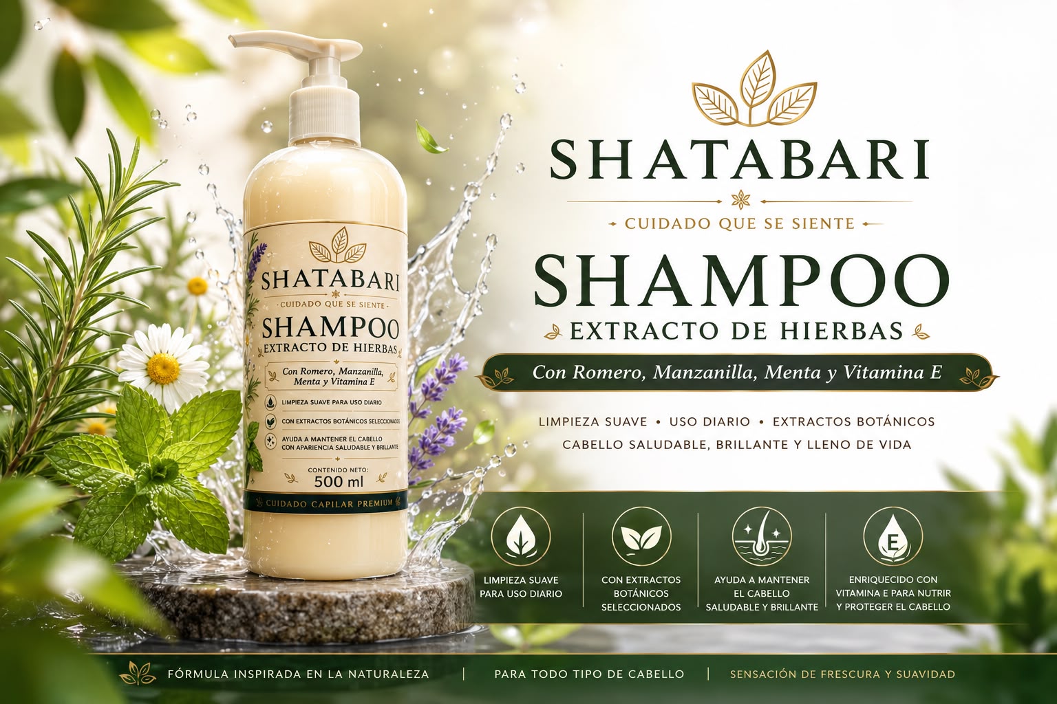 Shampoo Extracto de Hierbas y Romero 500ml