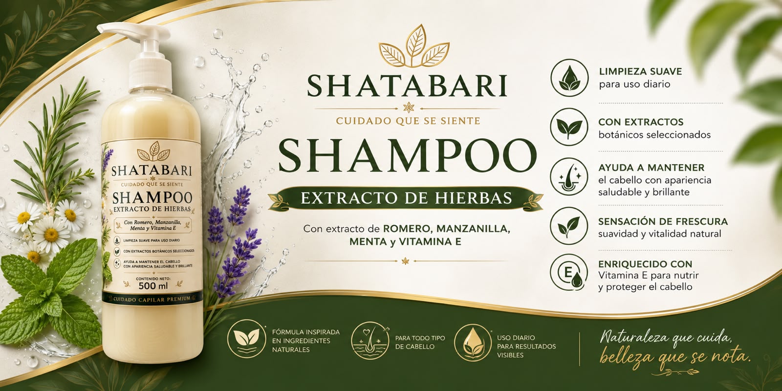 Shampoo Extracto de Hierbas y Romero 500ml