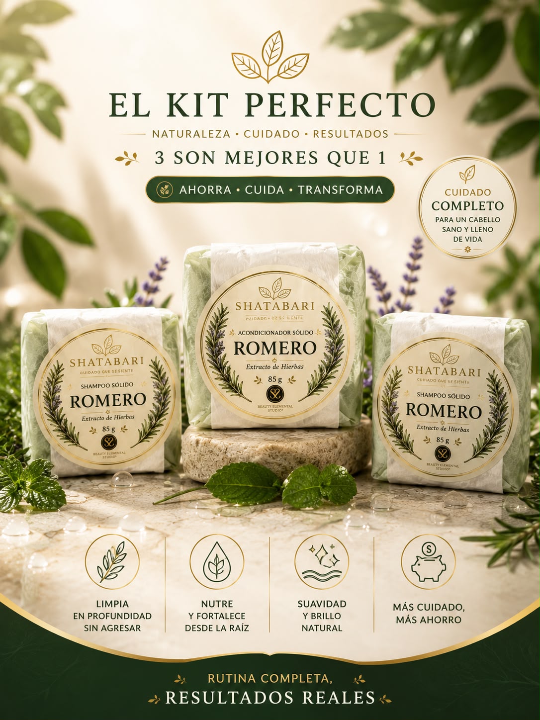 Kit Shampoo y Acondicionador Sólido Romero y Extracto de Hierbas Shatabari