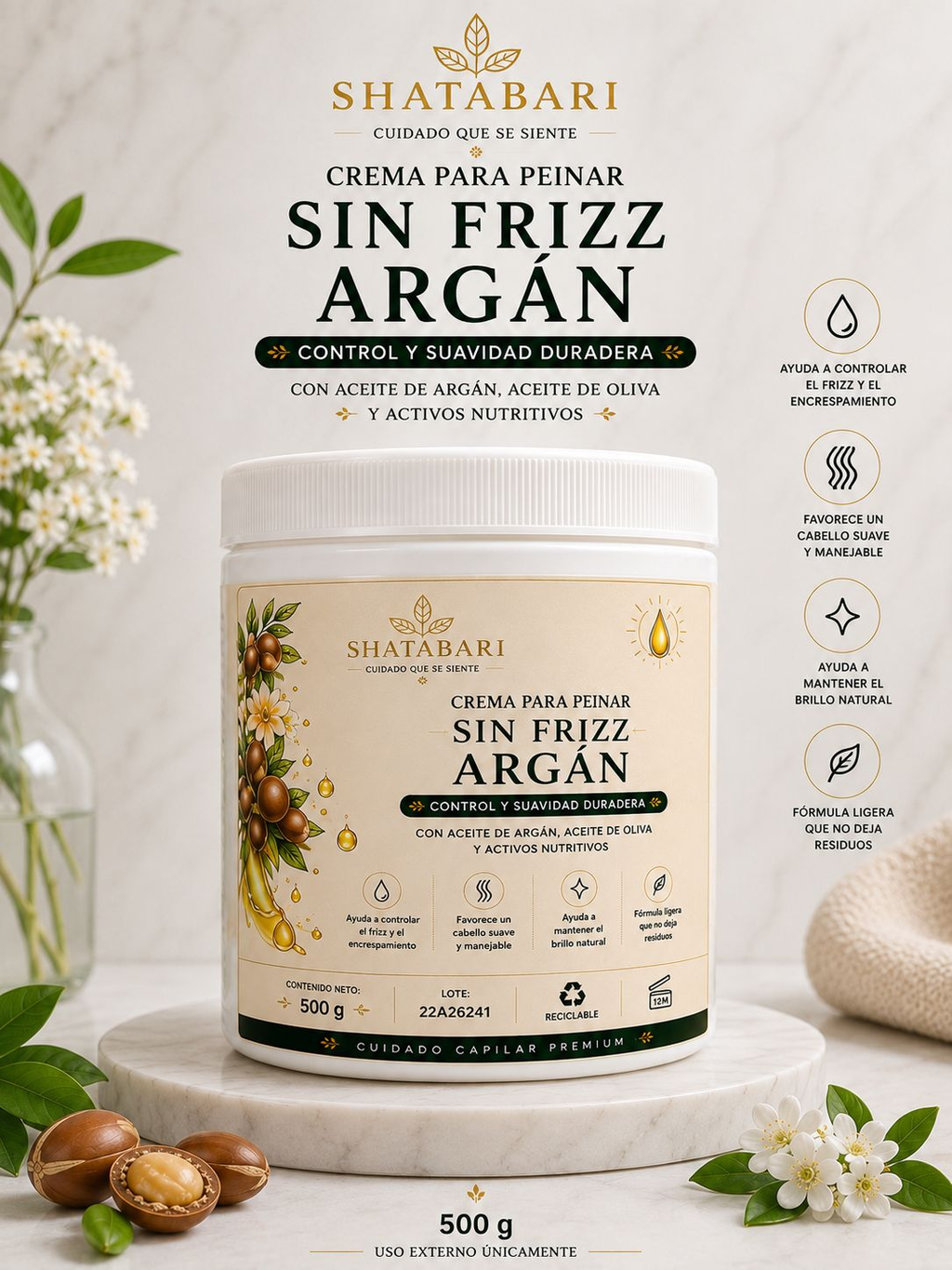 Crema para Peinar Sin Frizz Argán - Control y Suavidad Duradera