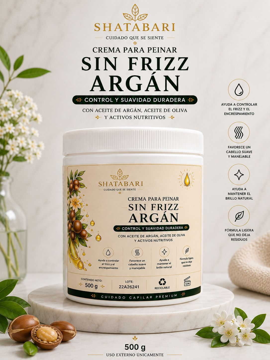 Crema para Peinar Sin Frizz Argán - Control y Suavidad Duradera