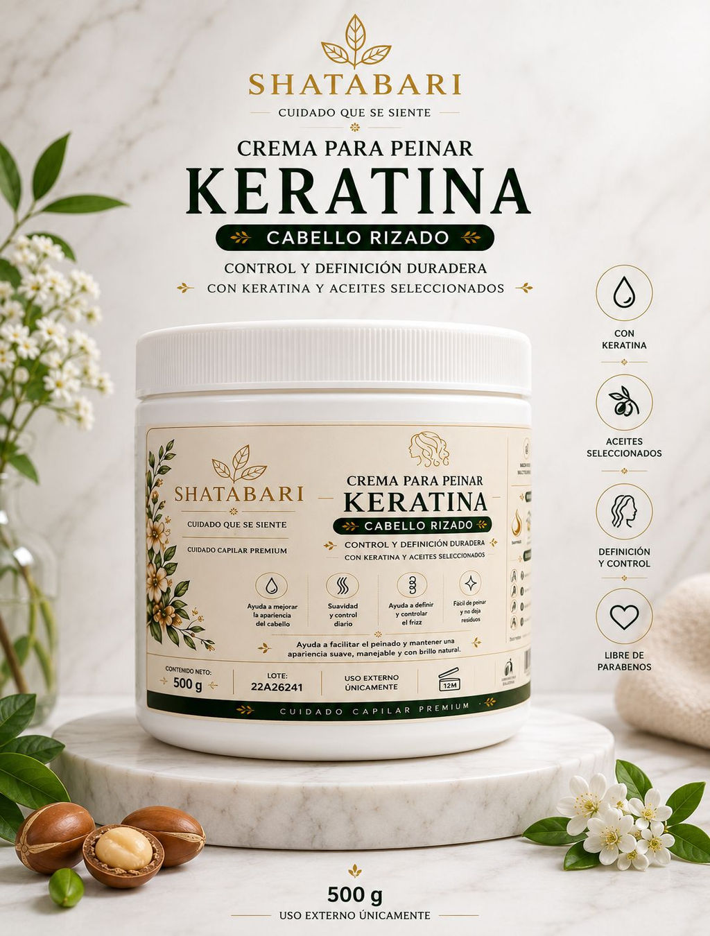 Crema para Peinar Keratina - Cabello Rizado 500 GR