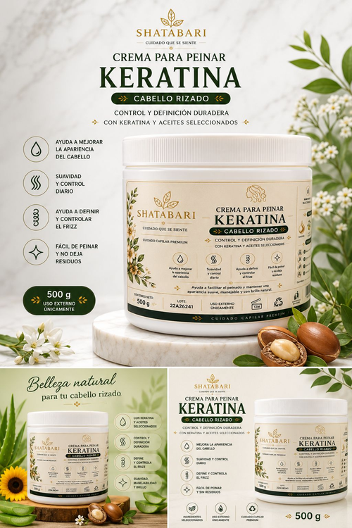 Crema para Peinar Keratina - Cabello Rizado 500 GR